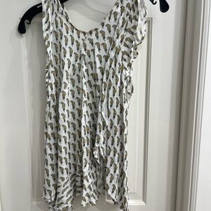 White Sleeveless Top with Parrot Print